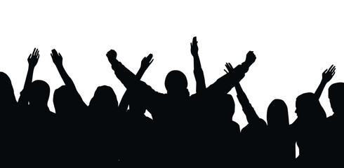 Black silhouette of cheering crowd isolated on transparent background - festival, sport, party - 617869820