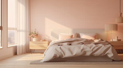 Bedroom interior.Beige tones design. 3d rendering