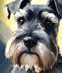 Miniature Schnauzer staring stupidly abstraction detail 8k oil painting 