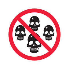 Forbidden skull icon. No cranium vector sign. Prohibited Warning restriction. No braincase caution icon. Skull attention symbol pictogram. UX UI scull icon
