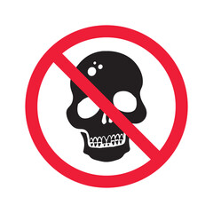 Forbidden skull icon. No cranium vector sign. Prohibited Warning restriction. No braincase caution icon. Skull attention symbol pictogram. UX UI scull icon
