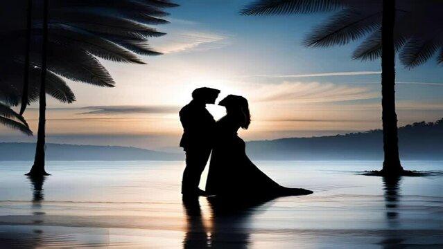 Romantic couple at beach video, before marriage and after marriage with silhouette objects and natural scenery. Great for weddings, pre-wedding, websites, catalogs etc.