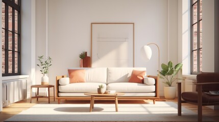 Fototapeta na wymiar Mockup living room interior with wine red sofa,door ,table,lamp.3d rendering
