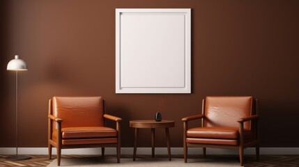 Brown living room with armchair,table,lamp and abstract painting art.3d rendering