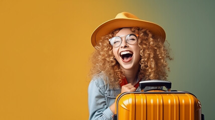 Funny traveler enjoy her trip and ready to adventure 