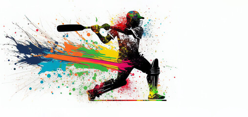 Cricket sport player colorful illustration on white, banner with copy space