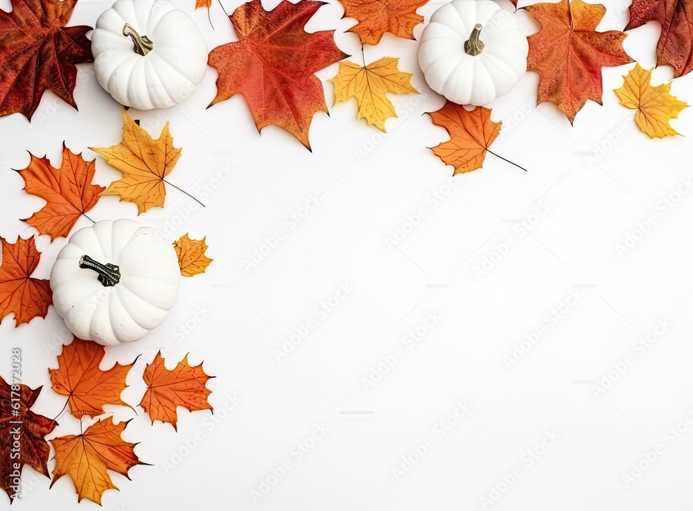 Poster autumn colored falling maple leaves isolated on white background created with generative ai technolo