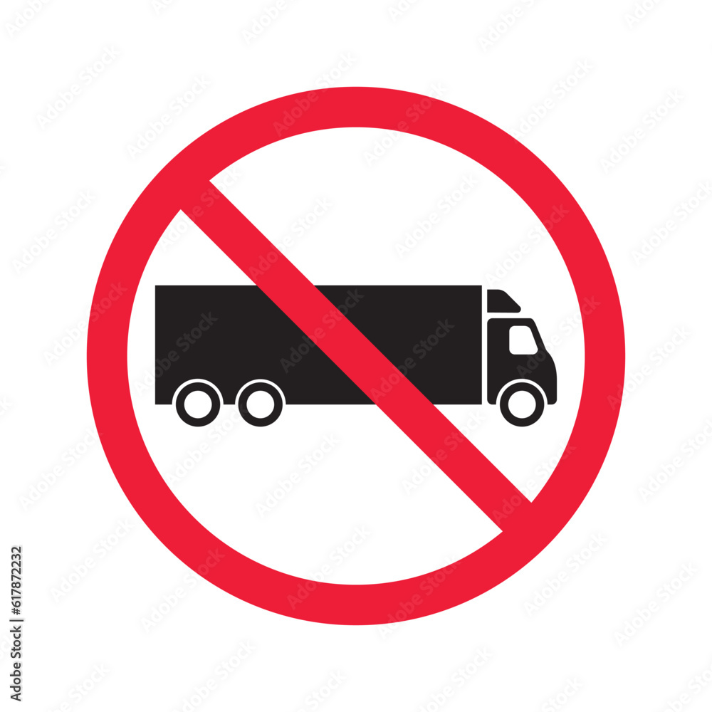 Wall mural No truck icon. Forbidden lorry icon. No heavy truck vector sign. Prohibited freight vector icon. Warning, caution, attention, restriction label danger flat sign design. No cargo icon. No delivery sign