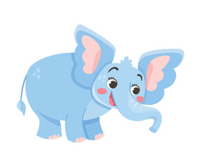 Cute Blue Baby Elephant Character with Large Ear Flaps and Trunk Vector Illustration
