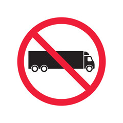 No truck icon. Forbidden lorry icon. No heavy truck vector sign. Prohibited freight vector icon. Warning, caution, attention, restriction label danger flat sign design. No cargo icon. No delivery sign