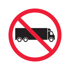 No truck icon. Forbidden lorry icon. No heavy truck vector sign. Prohibited freight vector icon. Warning, caution, attention, restriction label danger flat sign design. No cargo icon. No delivery sign