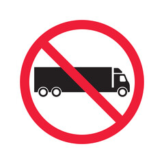 No truck icon. Forbidden lorry icon. No heavy truck vector sign. Prohibited freight vector icon. Warning, caution, attention, restriction label danger flat sign design. No cargo icon. No delivery sign