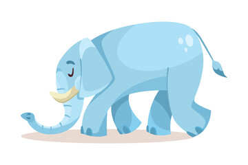 Cute Blue Elephant Character Walking with Sad Face Vector Illustration