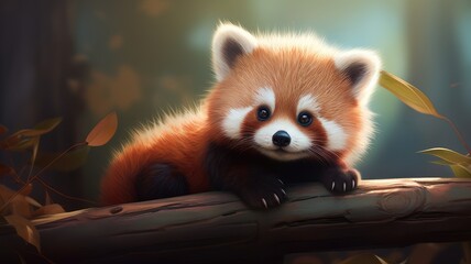 Fototapety  Curious red panda captivates with playful gaze