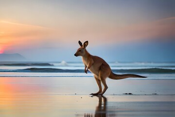 kangaroo at sunset, By Generative Ai