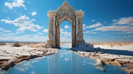 A door in the desert under a clear blue sky. Generative AI