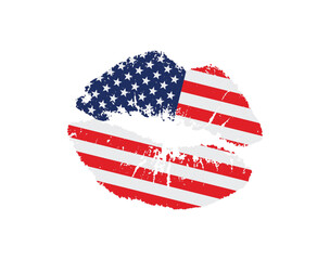 kiss lips mark with USA flag