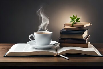 cup of coffee and books , By Generative Ai
