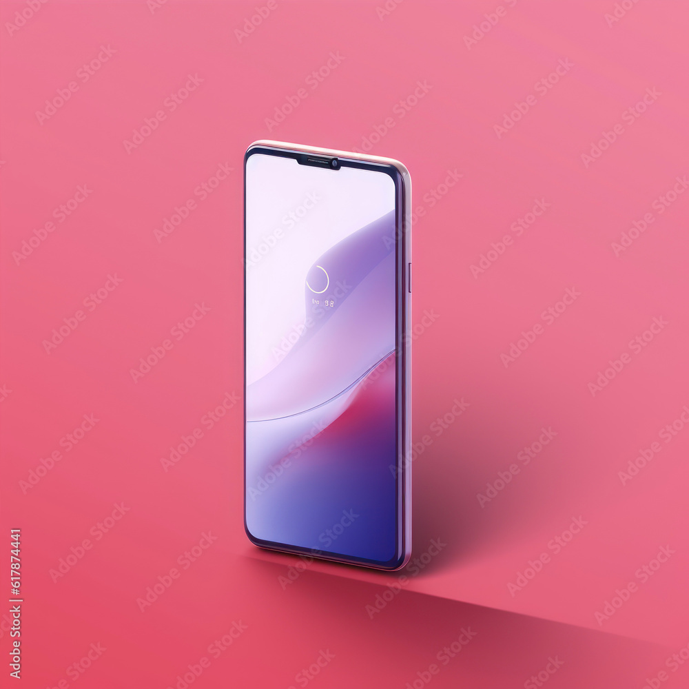 Poster smartphone with blue screen on a pink background. 3d rendering generative ai