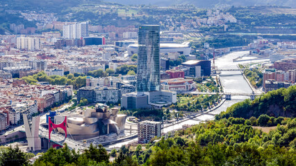 Panoramic of the city of Bilbao with the river and the Guggenheim Museum