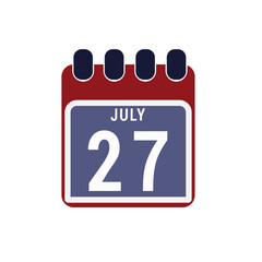 Calendar displaying day 27 ( twenty seven ) of the July - Day 27 of the month. illustration