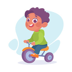 Entertainment with Little Boy Riding Bicycle in Amusement Park Vector Illustration