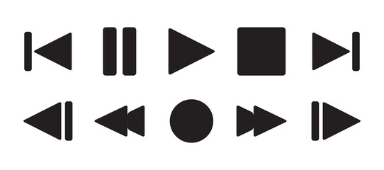 Set of media player black button icons. Play and pause buttons, video audio player, player button set icon symbol, play and pause vector button. Vector illustration