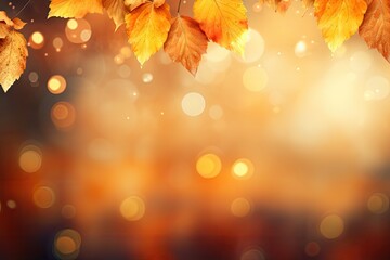 Naklejka na ściany i meble Autumn leaves decoration blurred background, wide panorama format created with Generative AI technology