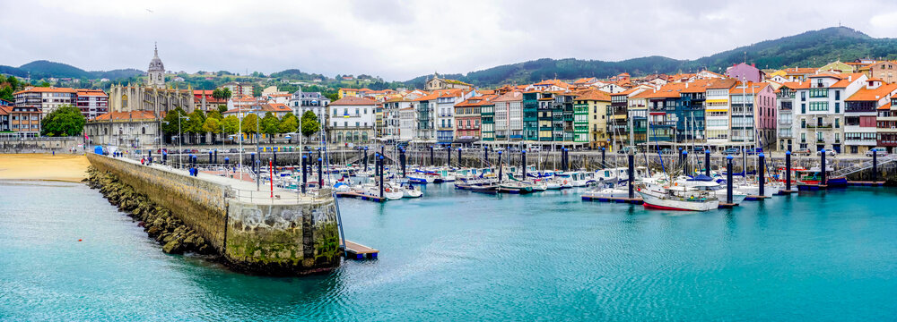 Panoramic of a typical coastal town in the Basque Country