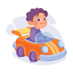 Entertainment with Little Boy in Amusement Park Riding Car Vector Illustration