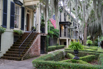 Exterior of Single-Family Residential Neighborhood in Savannah Georgia Historical District 