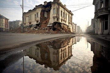 Fototapeta na wymiar City streets after the earthquake. Generative ai image.
