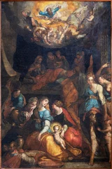 Deurstickers NAPLES, ITALY - APRIL 21, 2023: The painting of Nativity of Virgin Mary in the church Chiesa dei Santi Severino by Marco Pino da Siena  (1521–1583). © Renáta Sedmáková
