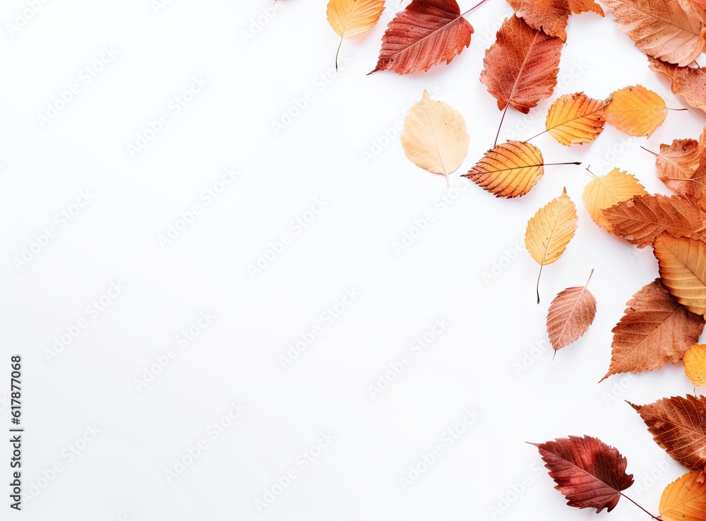 Poster autumn colored falling maple leaves isolated on white background created with generative ai technolo