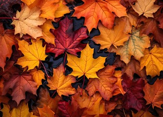 Naklejka na ściany i meble Autumn. Multicolored leaves lie on the ground created with Generative AI technology