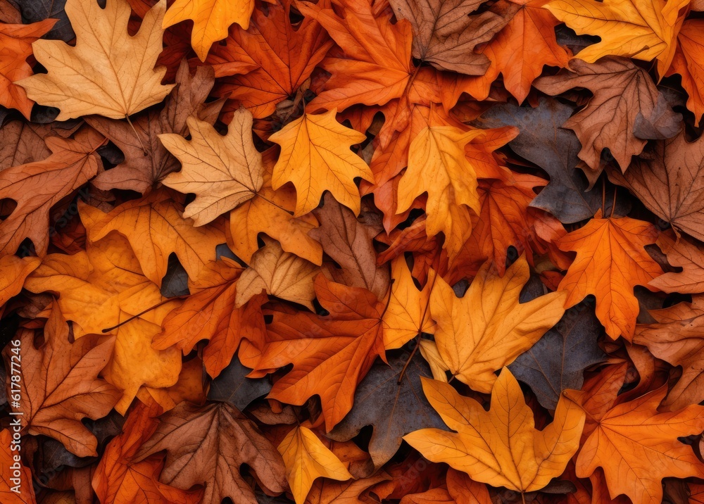 Aufkleber autumn. multicolored leaves lie on the ground created with generative ai technology