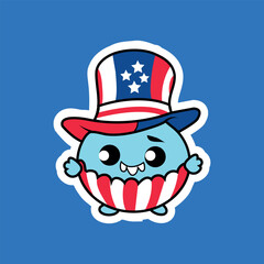 happy 4th of july independence day cute animal with america hat sticker