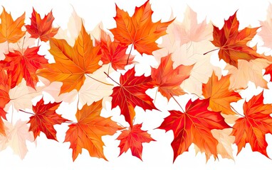 Obraz premium Autumn fall banner with falling maple leaves . Flying color leaves isolated on white background created with Generative AI technology