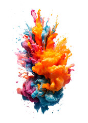 Colorful powder explosion isolated on transparent background, holi paint, realistic 3D illustration, generative ai