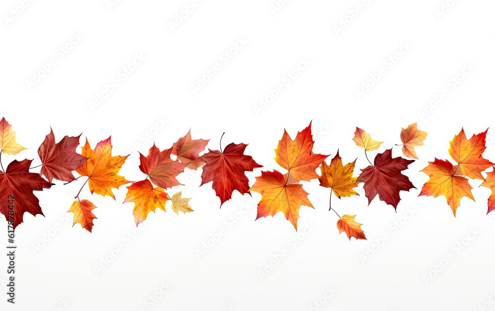 Poster autumn fall banner with falling maple leaves . flying color leaves isolated on white background crea