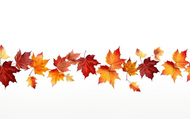 Autumn fall banner with falling maple leaves . Flying color leaves isolated on white background created with Generative AI technology