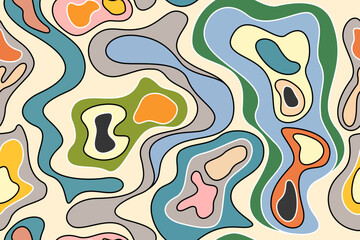 Trendy multicolor pattern abstract geometric vector seamless pattern from abstract texture with stains of liquid. Creative background. Decorative design wavy stripes optical art illusion.