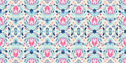 Seamless batik pattern, Seamless floral batik pattern, and Seamless motif pattern resemble ethnic boho, Aztec, and ikat styles. designed for use in satin, wallpaper, fabric, curtain, carpet, Batik Emb