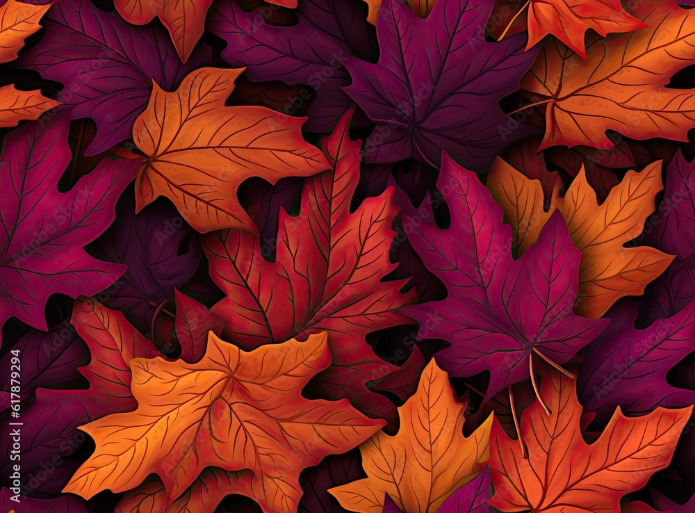 Poster seamless background of fallen autumn leaves created with generative ai technology
