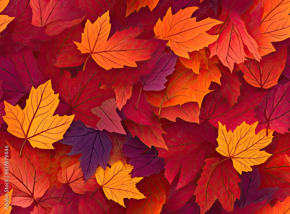 Poster seamless background of fallen autumn leaves created with generative ai technology