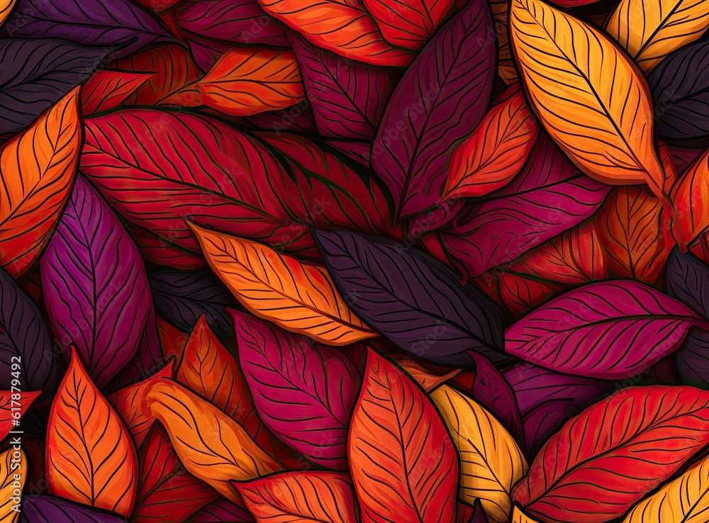Poster seamless background of fallen autumn leaves created with generative ai technology
