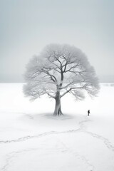 Fototapeta na wymiar Illustration beautiful landscape of big tree and snow winter Created with Generative AI technology.