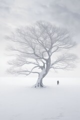 Fototapeta na wymiar Illustration beautiful landscape of big tree and snow winter Created with Generative AI technology.