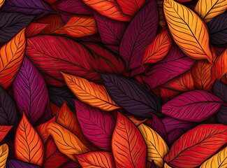 Seamless background of fallen autumn leaves created with Generative AI technology