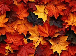 Naklejka na ściany i meble Seamless background of fallen autumn leaves created with Generative AI technology